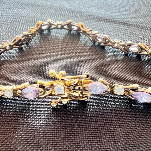 Vintage 925 Sterling Silver bracelet Purple Stones And Clear Stone - Picture 13 of 13